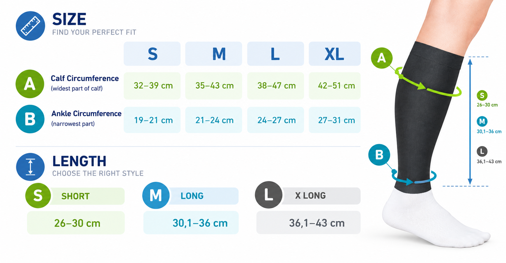 Calf sleeve size and length guide