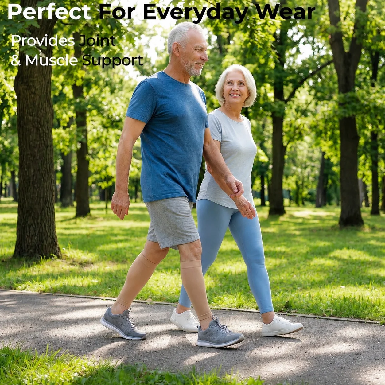 Sports compression calf sleeves during a daily walk